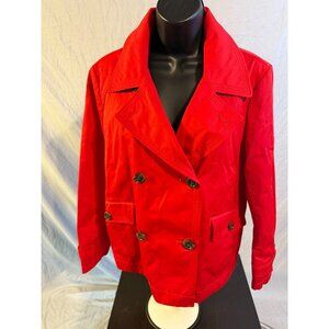 Lands End Classic Red Pea Coat All Weather Womens Size Medium M 10/12 Jacket